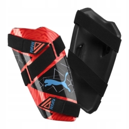 Puma Shinguard jalkapallosäärisuojat, koko L, väri musta ja oranssi.