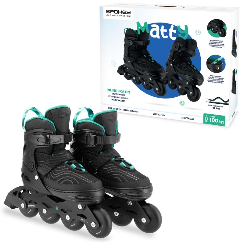 Spokey inline-luistimet, 4 in 1, Quattro 943453, koko 35-38, väri turkoosi.