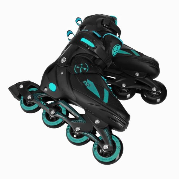 Nils Enzo 2-in-1 inline-luistimet, NH382, koko 28/31, väri musta/turkoosi.