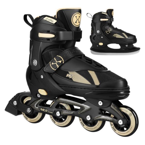 Nils Enzo 2-in-1 inline-luistimet, NH382, väri musta ja beige.
