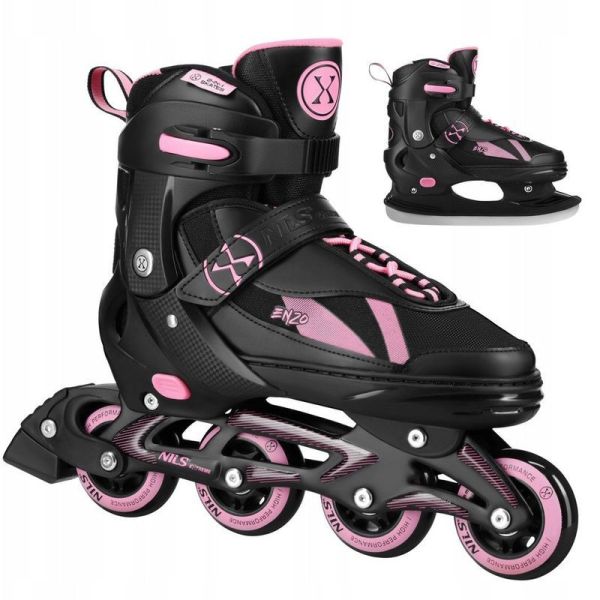 Nils Enzo 2-in-1 inline-luistimet, NH382, väri musta/vaaleanpunainen.