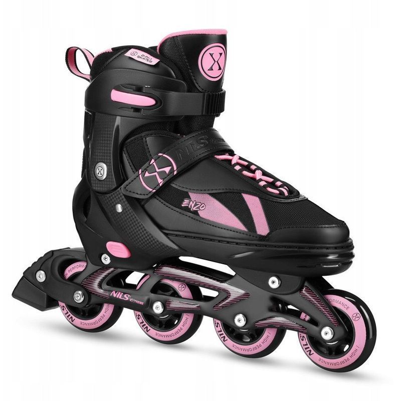 Nils Enzo 2-in-1 inline-luistimet, NH382, väri musta/vaaleanpunainen.